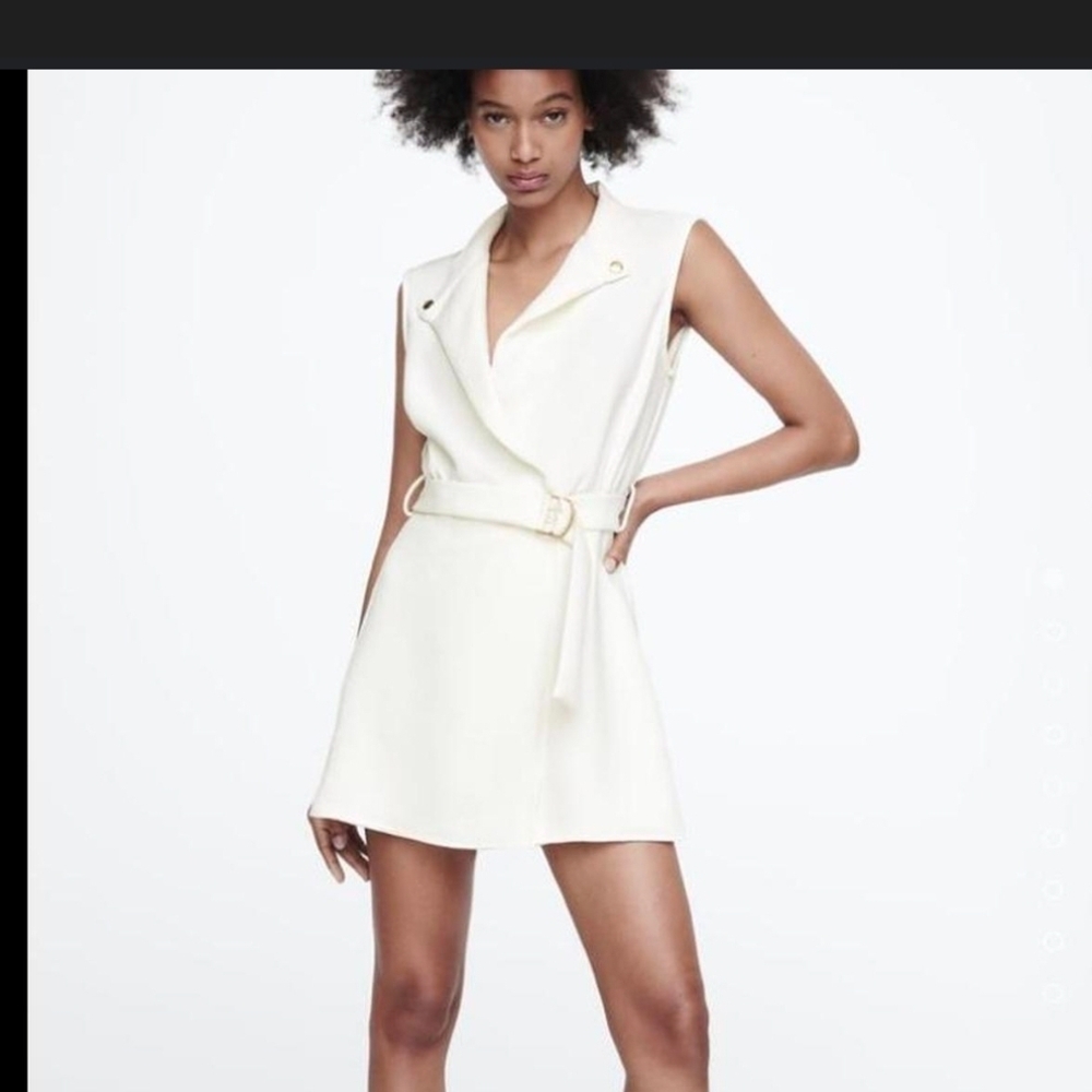 ✨ Zara White Belted Sleeveless Blazer Dress – Size Medium ✨